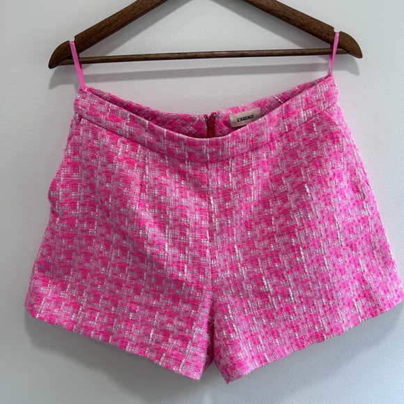 L'Agence Ashton Tweed Short Pink White High Waist, Size 8 - Picture 2 of 11